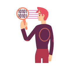GDPR vector illustration depicting general data protection regulation principle of safe personal information transfer in flat style - isolated man with magnifier looking at encrypted sign.