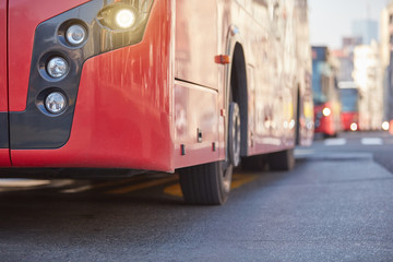 Public transportation / bus in urban surroundings on a station. © astrosystem
