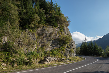 Landscape of peak Transfagarasan mountains with new road
