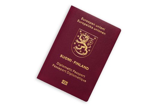 Finland red diplomatic passport isolated on white background