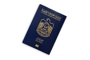 United Arab Emirates blue passport isolated on white background