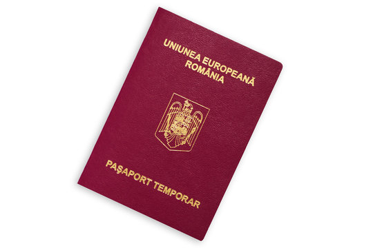 Romanian red passport isolated on white background