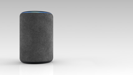 3D Rendering of Amazon Alexa Echo Plus 2nd generation on light backround.