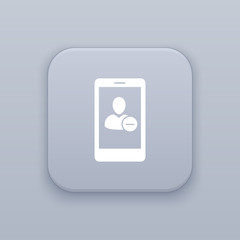 Delete contact, gray vector button with white icon