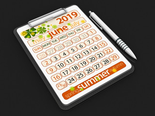 Clipboard with june 2019 (clipping path included)