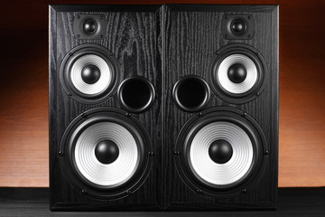 Photo of black music audio speaker. Close-up.