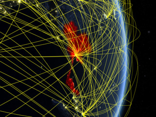 Thailand at night on planet planet Earth with network. Concept of connectivity, travel and communication.