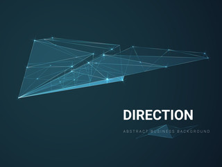 Abstract modern business background depicting direction with stars and lines in shape of a paper plane on blue background.
