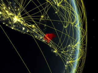 Honduras at night on planet planet Earth with network. Concept of connectivity, travel and communication.