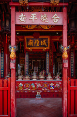 Old vintage Songkhla city pillar shrine entrance with Chinese architecture, Thailand