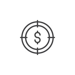 Target with Dollar outline icon. linear style sign for mobile concept and web design. Investment target simple line vector icon. Symbol, logo illustration. Pixel perfect vector graphics