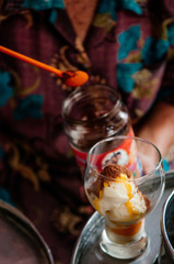 Coconut milk ice cream with egg yolk and cocoa poder, Songkhla - Thailand