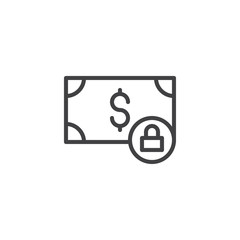 Money lock outline icon. linear style sign for mobile concept and web design. Padlock and dollar financial protection simple line vector icon. Symbol, logo illustration. Pixel perfect vector graphics
