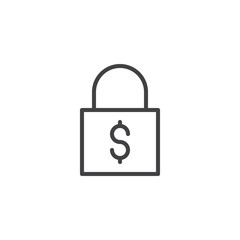 Dollar lock outline icon. linear style sign for mobile concept and web design. Locked money padlock simple line vector icon. Symbol, logo illustration. Pixel perfect vector graphics