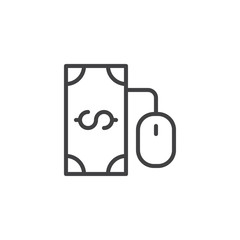 Online banking outline icon. linear style sign for mobile concept and web design. Dollar money and computer mouse simple line vector icon. PPC, Pay per click symbol, logo illustration