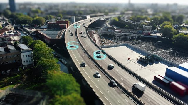 Highway Aerial view, Self Driving, Ai, Autonomous Cars 4K Right Drive
