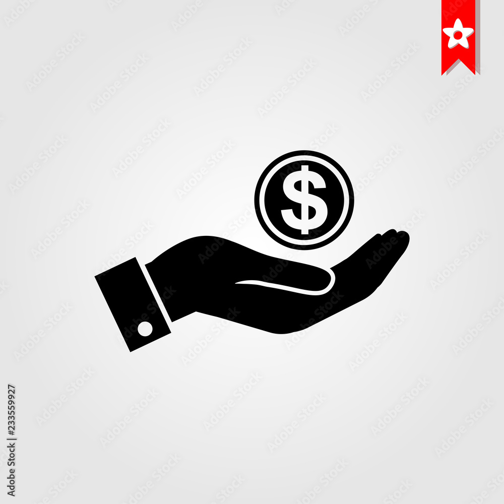 Poster money in hand icon flat style isolated on background. money in hand icon sign symbol for web site an