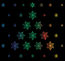Christmas card with colorful snowflakes.