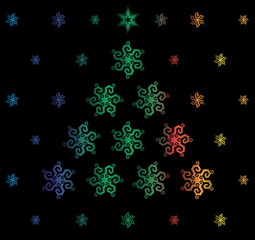 Christmas card with colorful snowflakes.