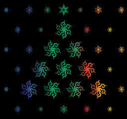 Christmas card with colorful snowflakes.