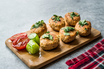 Fried Chicken Meatballs on Wooden Board / Kofta or Kofte
