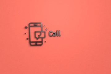 Text Call with brown 3D illustration and red background