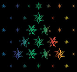Christmas card with colorful snowflakes.