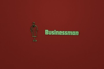 Illustration of Businessman with green text on brown background