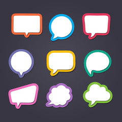 Colored text bubbles set balloons speech design vector template background.