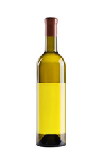 White wine. Bottle of yellow glass.
