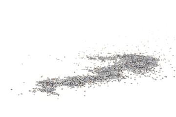Snake of lot of whole czech blue poppy seeds isolated on white background