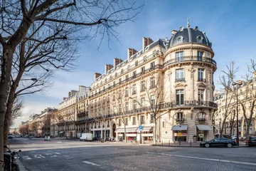 Fotobehang Boulevard Haussmann in Parijs, Frankrijk © eyetronic