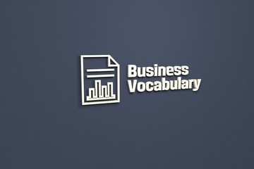 Illustration of Business Vocabulary with yellow text on blue background