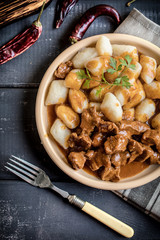 Beef stew with potatoes dumplings.