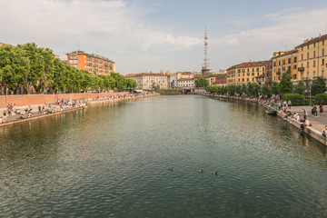 Fototapeta premium Milan, Darsena view on the canal, Italy
