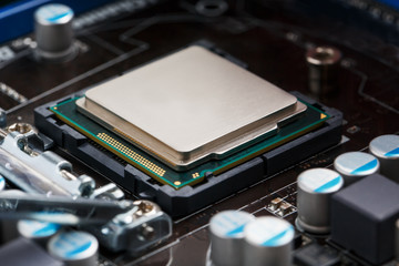 Close-up of CPU Chip Processor. Selective Focus