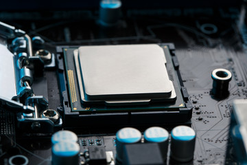 Close-up of CPU Chip Processor. Selective Focus