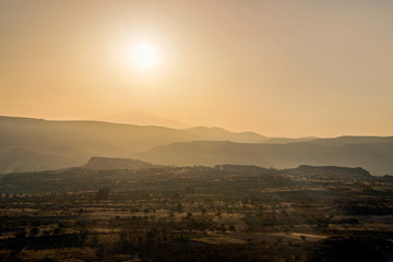 mountain range at sunrise in Cappadocia 