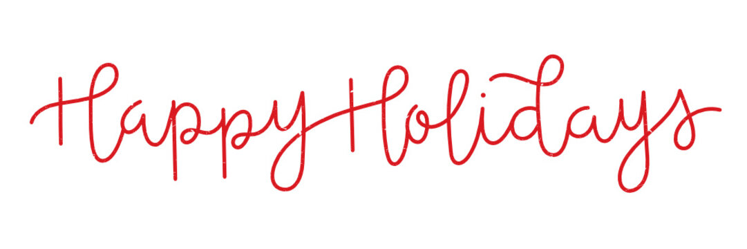 HAPPY HOLIDAYS distressed red hand lettering banner