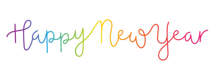HAPPY NEW YEAR rainbow-colored hand lettering banner