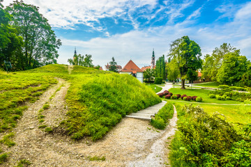 Varazdin park nature town. / Scenic view at picturesque colorful park in Varazdin old town, Croatia Europe.