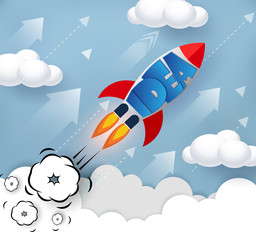 space shuttle launch to the sky. start up business finance concept. competing for success and corporate goal. creative idea. icon. cartoon vector illustration paper art