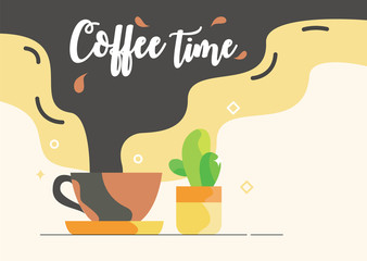 Coffee time vintage drawing for drink and beverage menu or cafe theme Vector Illustration