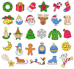 Holiday Christmas Kit With A Collection Of Icons And Illustrations For Creating Themes, Greeting Cards
