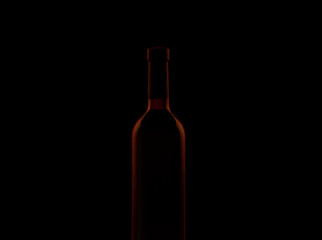 Silhouettes of bottles of wine in warm colors on a black background.