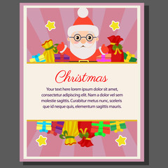 cute happy christmas theme poster flat style santa gift sacks