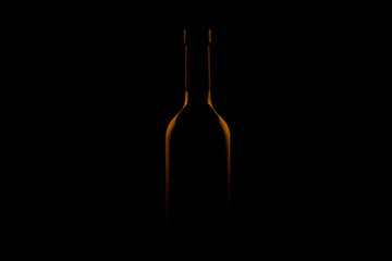 Silhouettes of bottles of wine in warm colors on a black background.