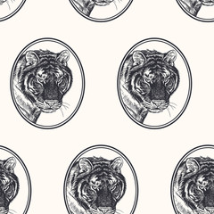 Seamless pattern with portrait of tiger.