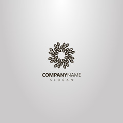 black and white simple vector round logo of wreath of branches with foliage