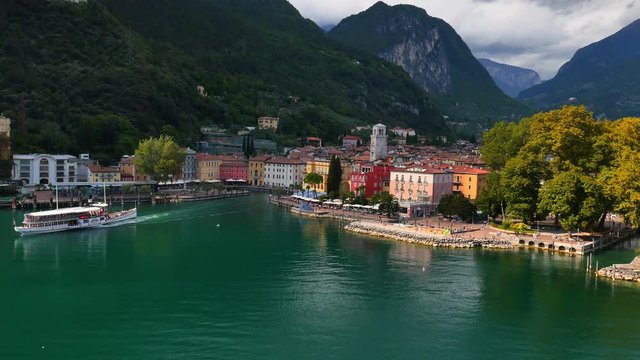 Aerial view of the Italian lakeside town Riva Lake Garda Italy